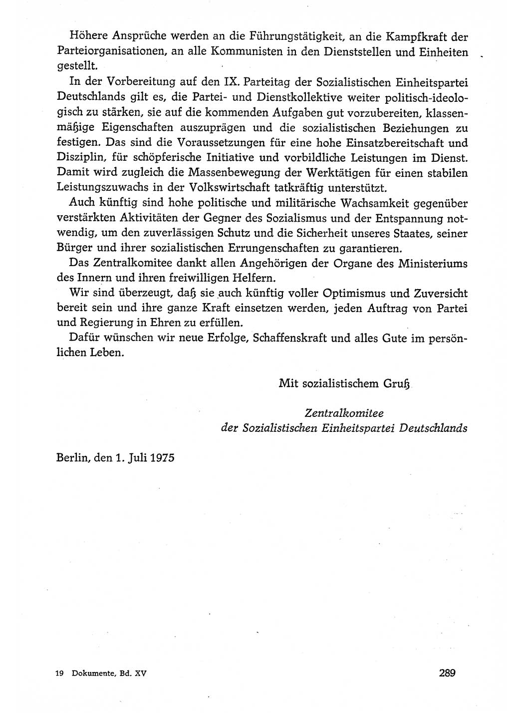 Dokumente der Sozialistischen Einheitspartei Deutschlands (SED) [Deutsche Demokratische Republik (DDR)] 1974-1975, Seite 289 (Dok. SED DDR 1978, Bd. ⅩⅤ, S. 289)