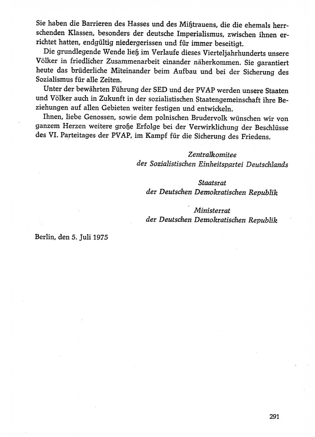 Dokumente der Sozialistischen Einheitspartei Deutschlands (SED) [Deutsche Demokratische Republik (DDR)] 1974-1975, Seite 291 (Dok. SED DDR 1978, Bd. ⅩⅤ, S. 291)