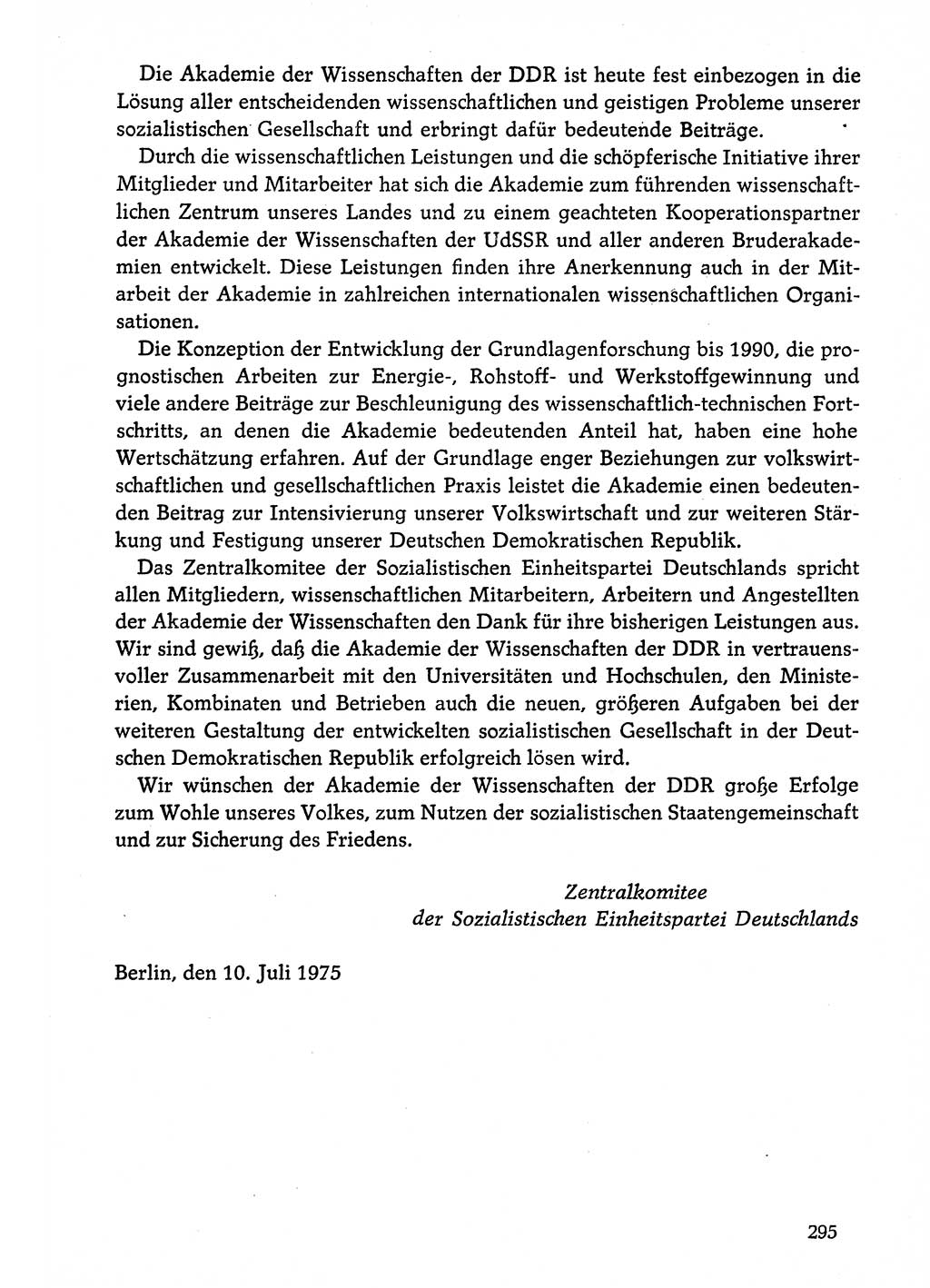 Dokumente der Sozialistischen Einheitspartei Deutschlands (SED) [Deutsche Demokratische Republik (DDR)] 1974-1975, Seite 295 (Dok. SED DDR 1978, Bd. ⅩⅤ, S. 295)