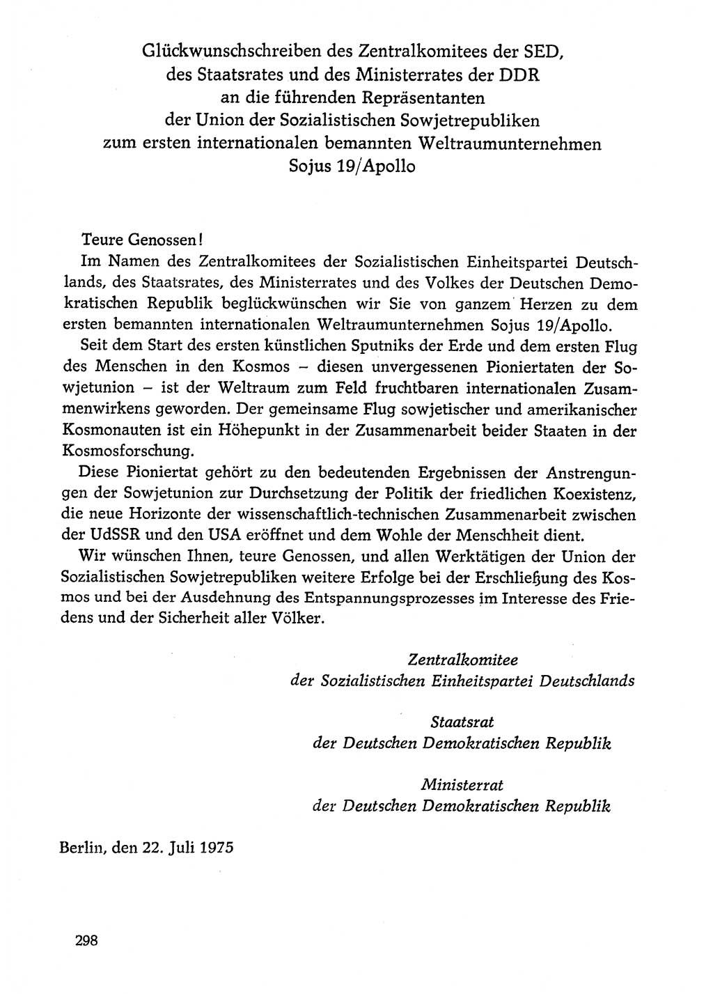 Dokumente der Sozialistischen Einheitspartei Deutschlands (SED) [Deutsche Demokratische Republik (DDR)] 1974-1975, Seite 298 (Dok. SED DDR 1978, Bd. ⅩⅤ, S. 298)