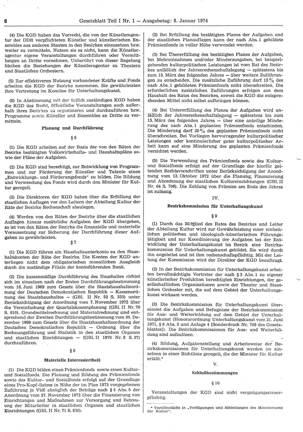 Gesetzblatt (GBl.) der Deutschen Demokratischen Republik (DDR) Teil Ⅰ 1974, Seite 6 (GBl. DDR Ⅰ 1974, S. 6)