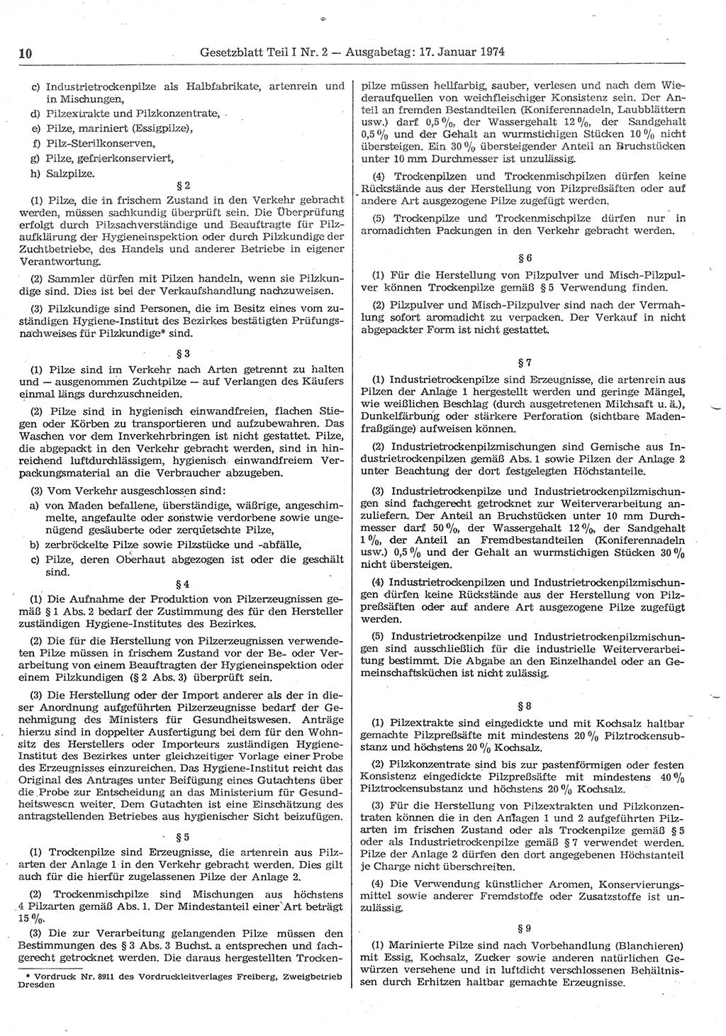 Gesetzblatt (GBl.) der Deutschen Demokratischen Republik (DDR) Teil Ⅰ 1974, Seite 10 (GBl. DDR Ⅰ 1974, S. 10)
