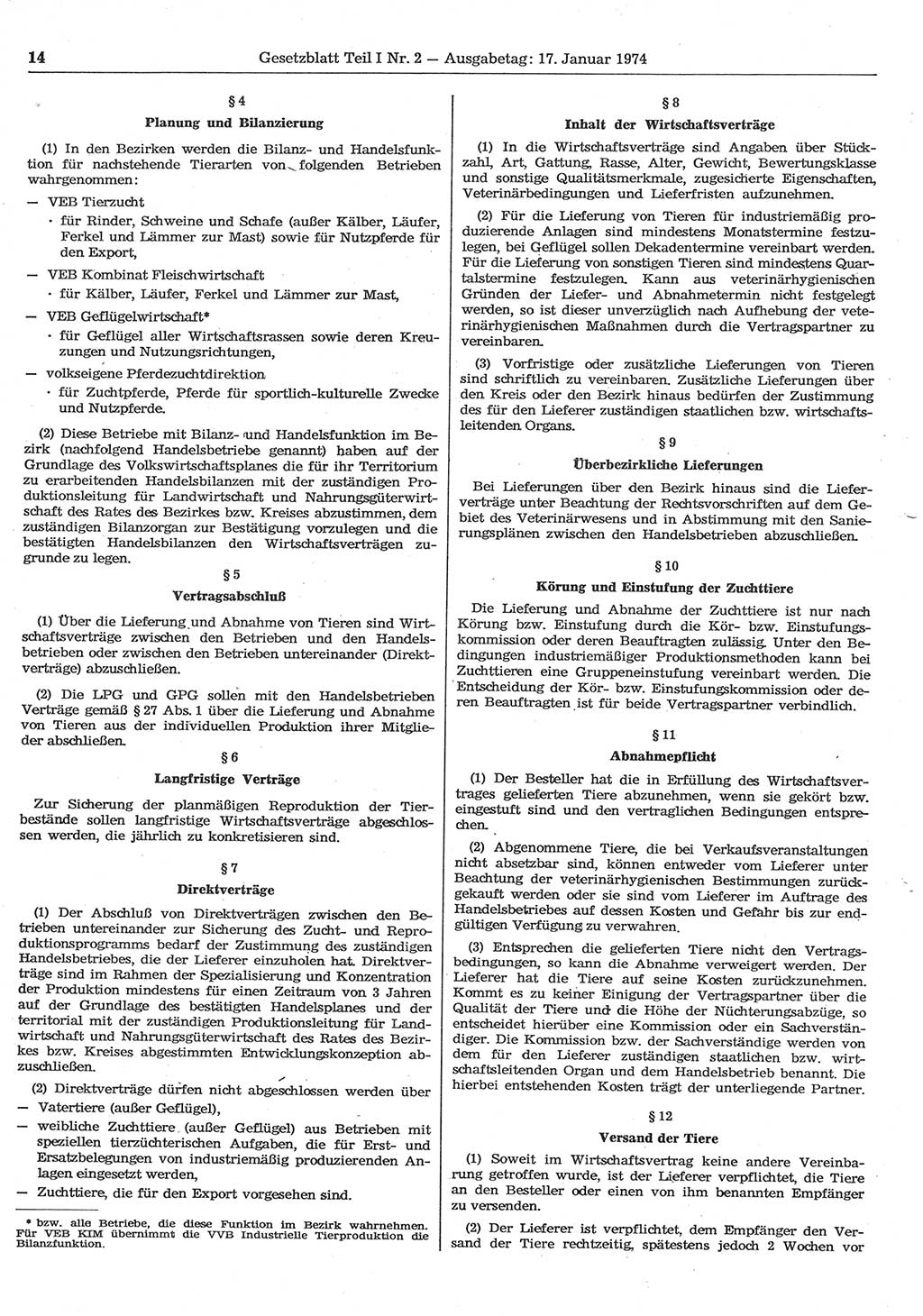 Gesetzblatt (GBl.) der Deutschen Demokratischen Republik (DDR) Teil Ⅰ 1974, Seite 14 (GBl. DDR Ⅰ 1974, S. 14)