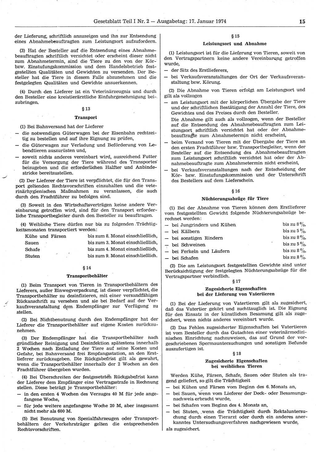 Gesetzblatt (GBl.) der Deutschen Demokratischen Republik (DDR) Teil Ⅰ 1974, Seite 15 (GBl. DDR Ⅰ 1974, S. 15)