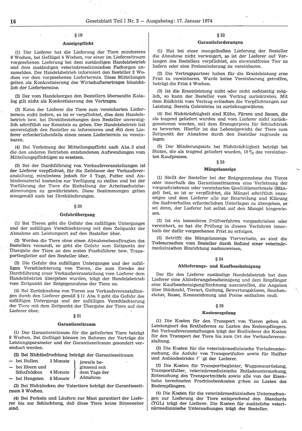 Gesetzblatt (GBl.) der Deutschen Demokratischen Republik (DDR) Teil Ⅰ 1974, Seite 16 (GBl. DDR Ⅰ 1974, S. 16)