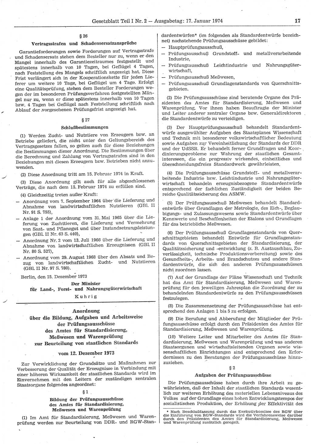Gesetzblatt (GBl.) der Deutschen Demokratischen Republik (DDR) Teil Ⅰ 1974, Seite 17 (GBl. DDR Ⅰ 1974, S. 17)