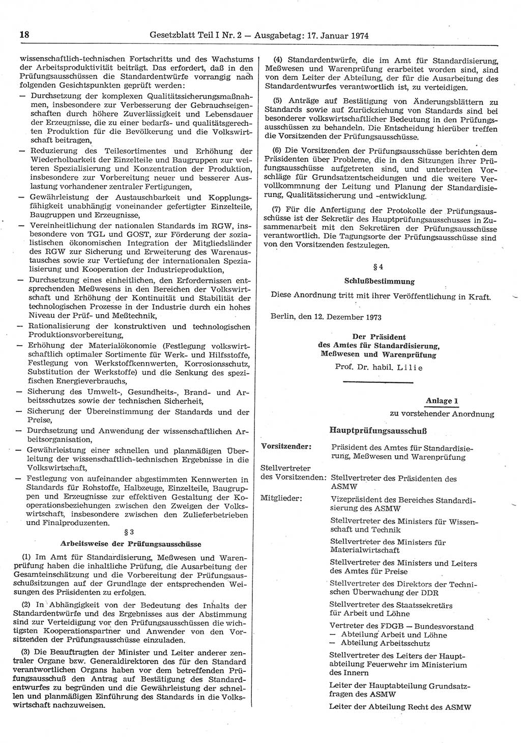 Gesetzblatt (GBl.) der Deutschen Demokratischen Republik (DDR) Teil Ⅰ 1974, Seite 18 (GBl. DDR Ⅰ 1974, S. 18)