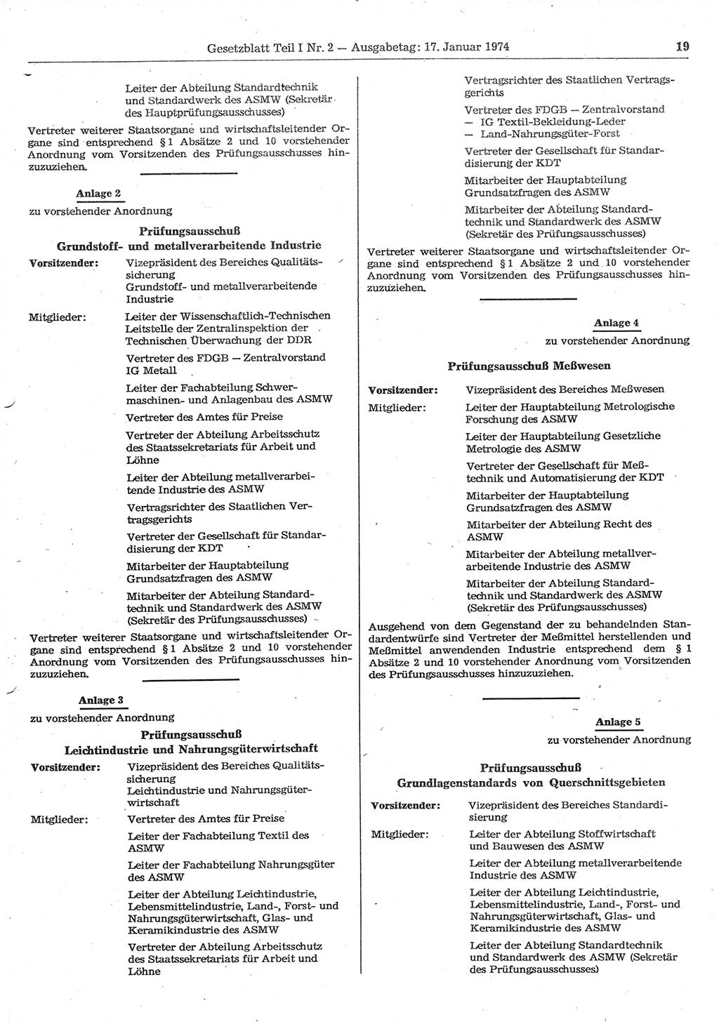 Gesetzblatt (GBl.) der Deutschen Demokratischen Republik (DDR) Teil Ⅰ 1974, Seite 19 (GBl. DDR Ⅰ 1974, S. 19)