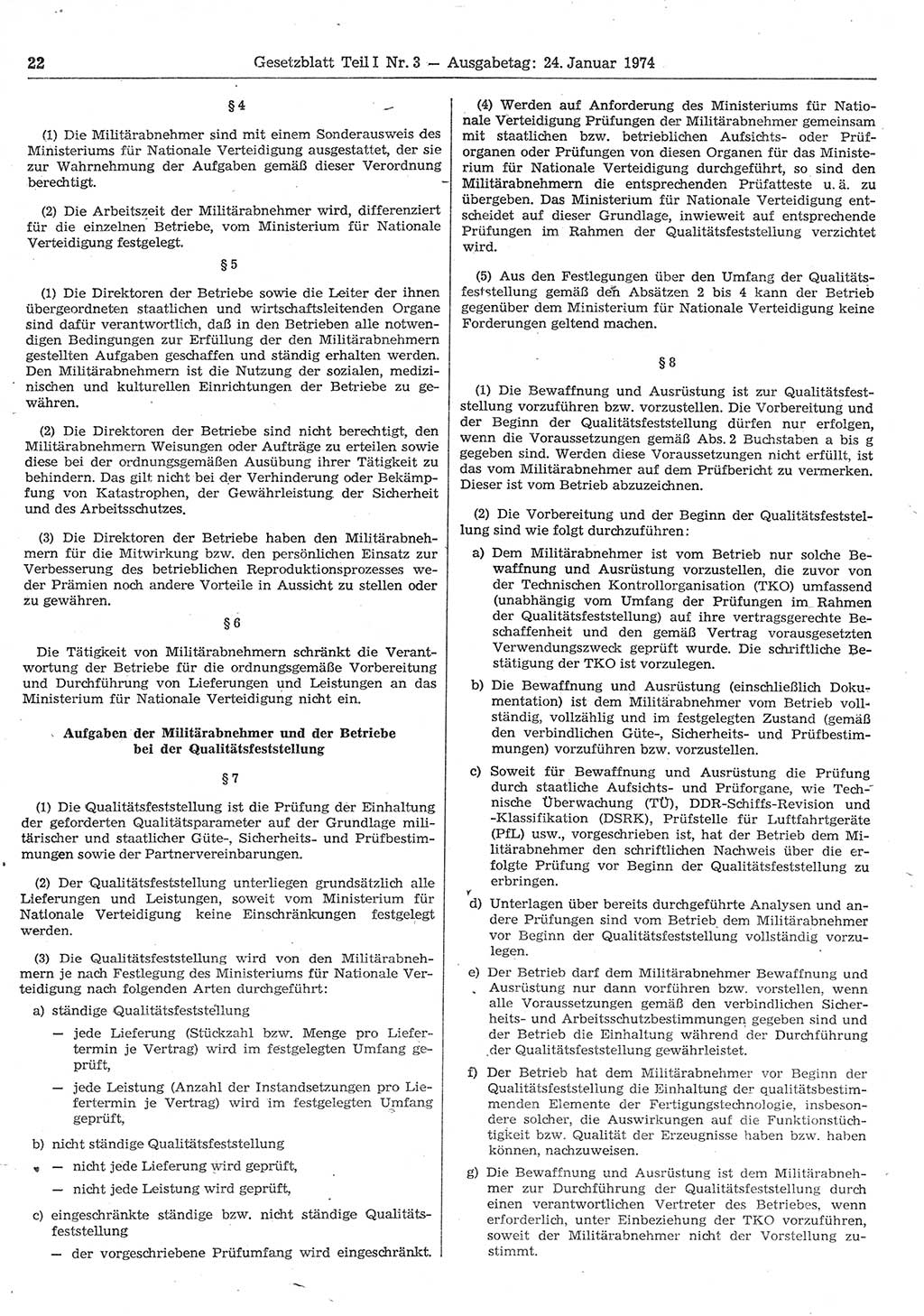 Gesetzblatt (GBl.) der Deutschen Demokratischen Republik (DDR) Teil Ⅰ 1974, Seite 22 (GBl. DDR Ⅰ 1974, S. 22)