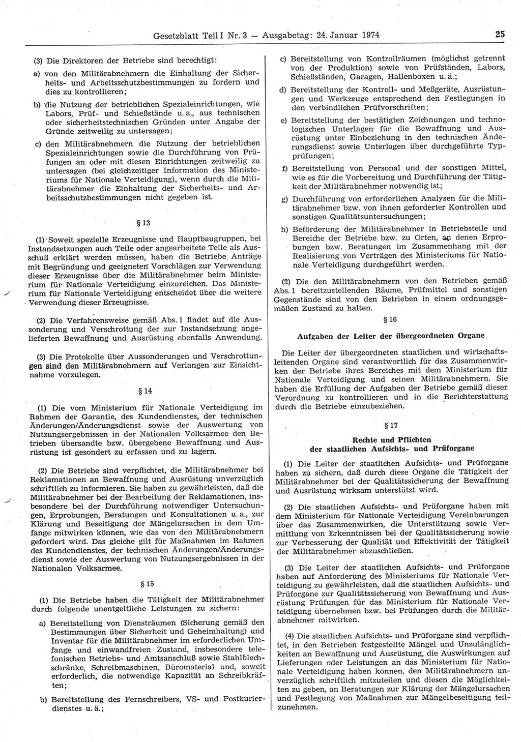 Gesetzblatt (GBl.) der Deutschen Demokratischen Republik (DDR) Teil Ⅰ 1974, Seite 25 (GBl. DDR Ⅰ 1974, S. 25)