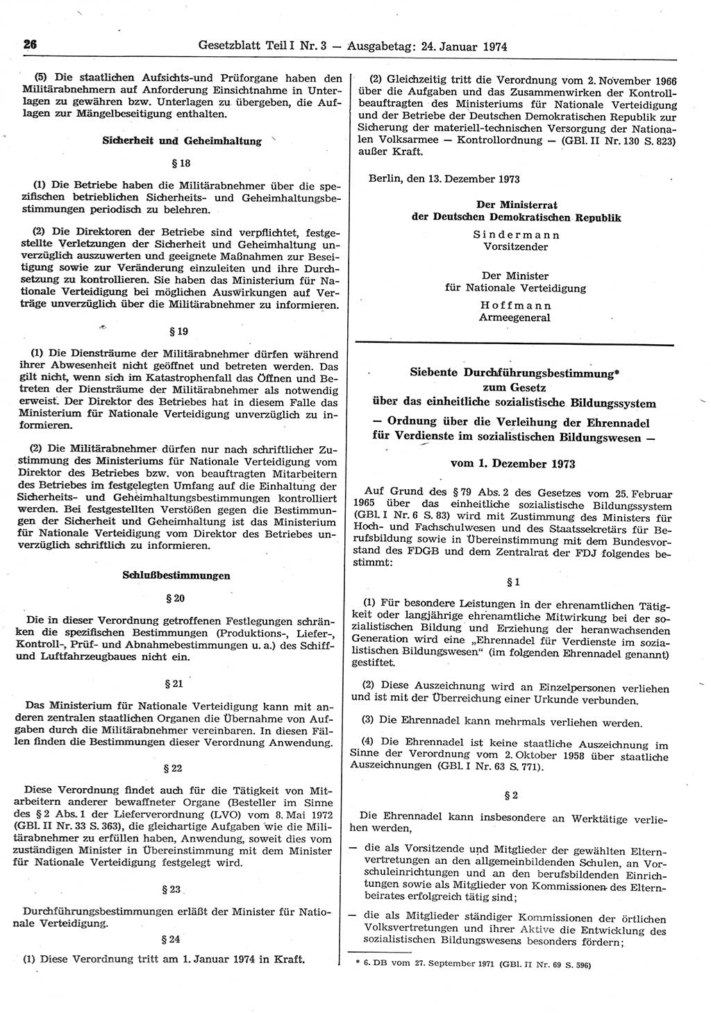 Gesetzblatt (GBl.) der Deutschen Demokratischen Republik (DDR) Teil Ⅰ 1974, Seite 26 (GBl. DDR Ⅰ 1974, S. 26)