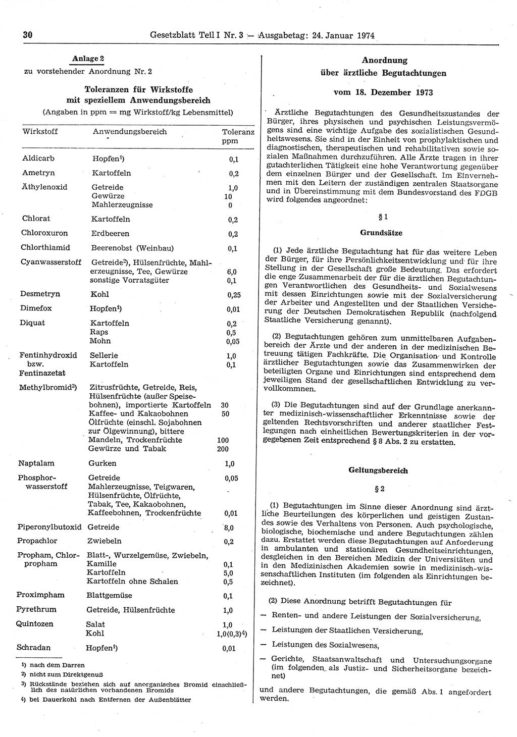 Gesetzblatt (GBl.) der Deutschen Demokratischen Republik (DDR) Teil Ⅰ 1974, Seite 30 (GBl. DDR Ⅰ 1974, S. 30)