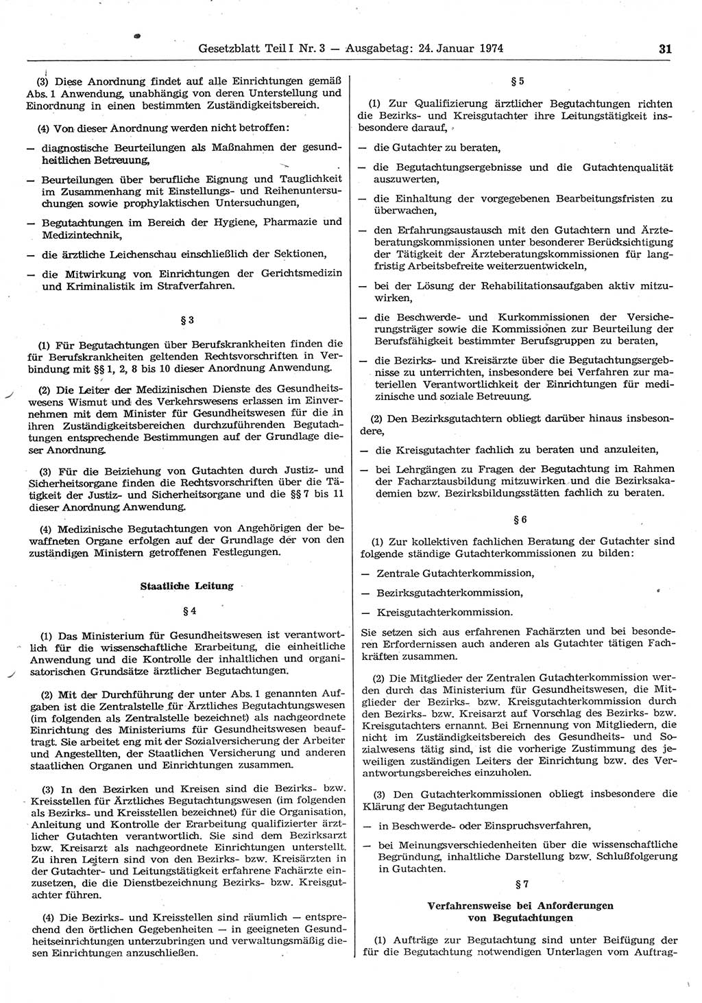 Gesetzblatt (GBl.) der Deutschen Demokratischen Republik (DDR) Teil Ⅰ 1974, Seite 31 (GBl. DDR Ⅰ 1974, S. 31)