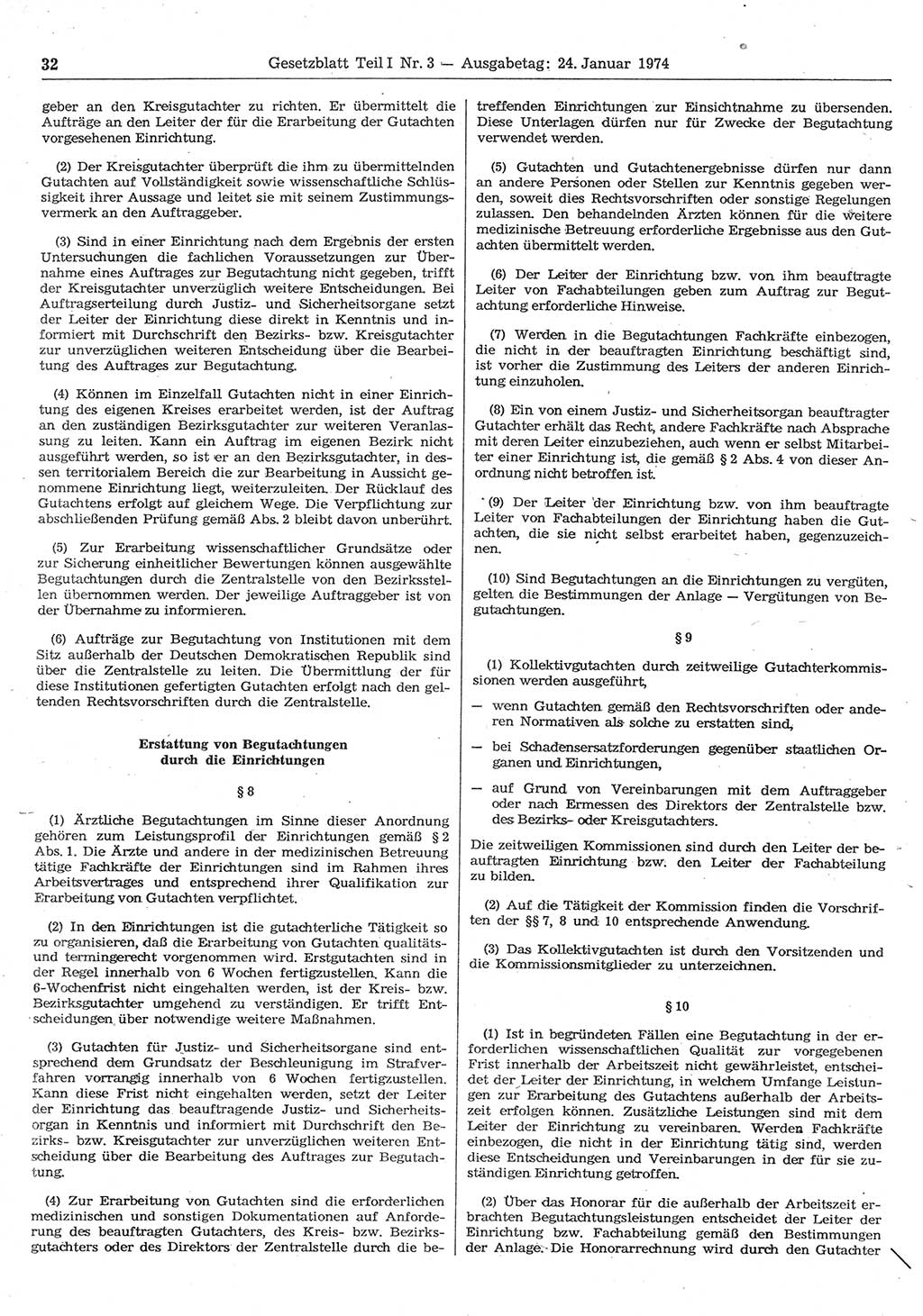 Gesetzblatt (GBl.) der Deutschen Demokratischen Republik (DDR) Teil Ⅰ 1974, Seite 32 (GBl. DDR Ⅰ 1974, S. 32)