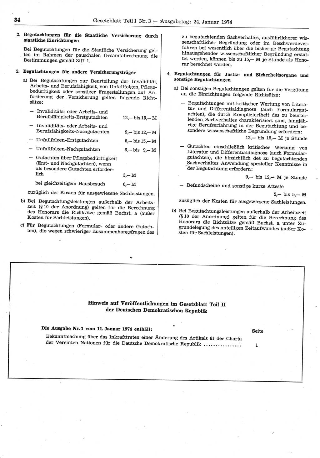 Gesetzblatt (GBl.) der Deutschen Demokratischen Republik (DDR) Teil Ⅰ 1974, Seite 34 (GBl. DDR Ⅰ 1974, S. 34)
