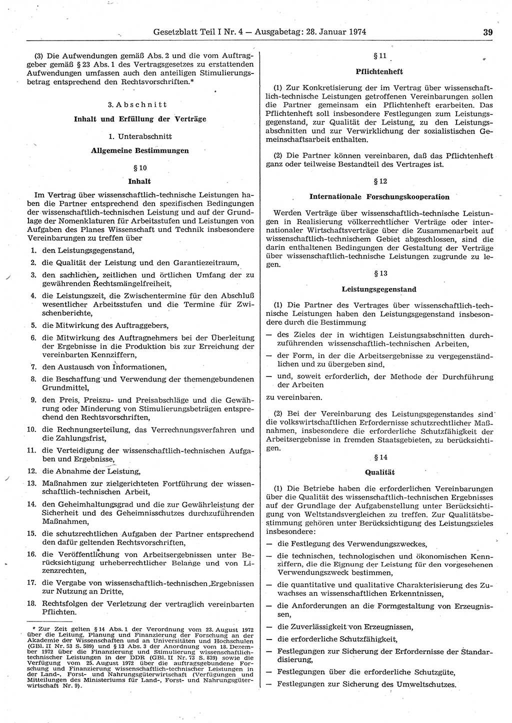 Gesetzblatt (GBl.) der Deutschen Demokratischen Republik (DDR) Teil Ⅰ 1974, Seite 39 (GBl. DDR Ⅰ 1974, S. 39)