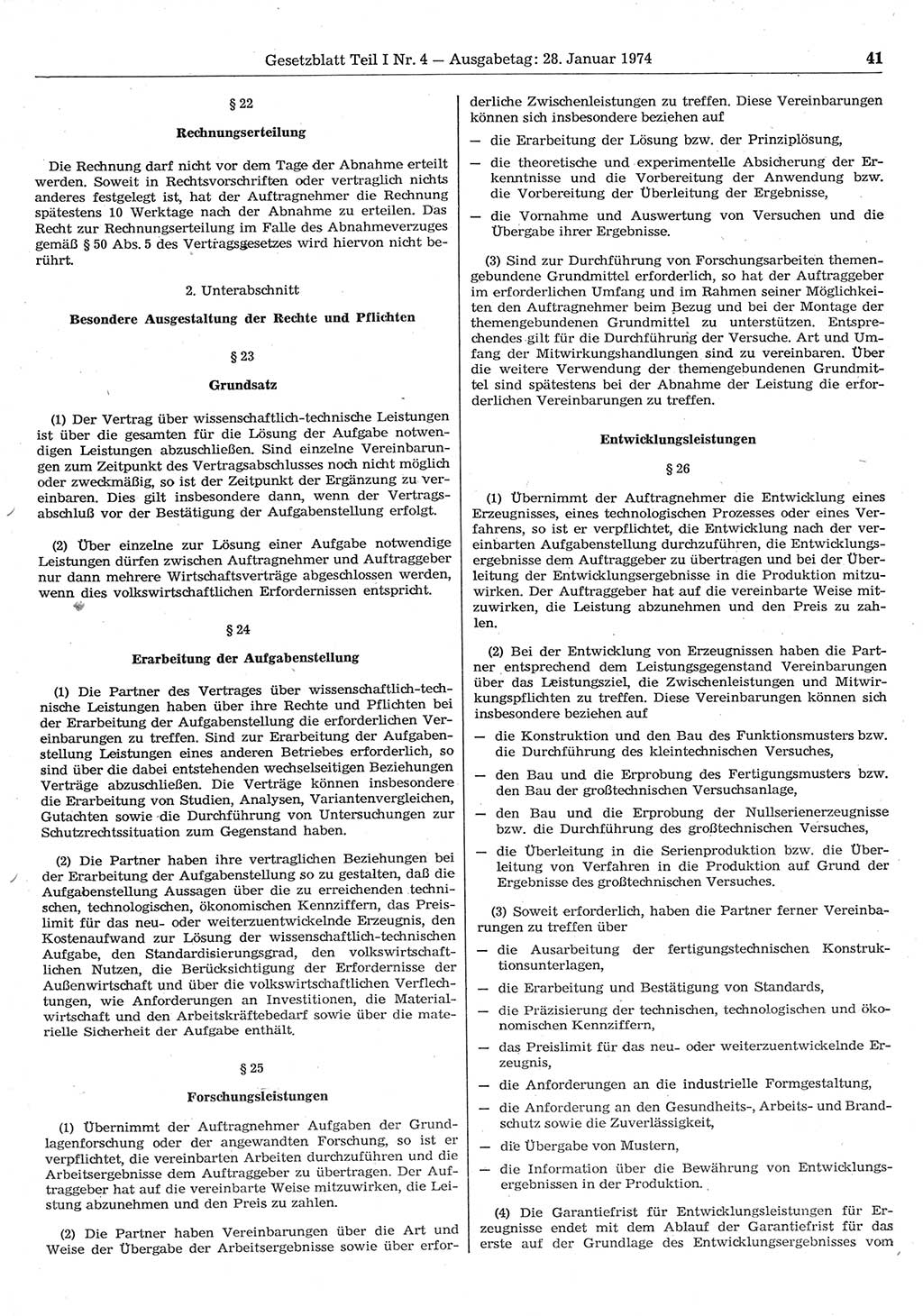 Gesetzblatt (GBl.) der Deutschen Demokratischen Republik (DDR) Teil Ⅰ 1974, Seite 41 (GBl. DDR Ⅰ 1974, S. 41)