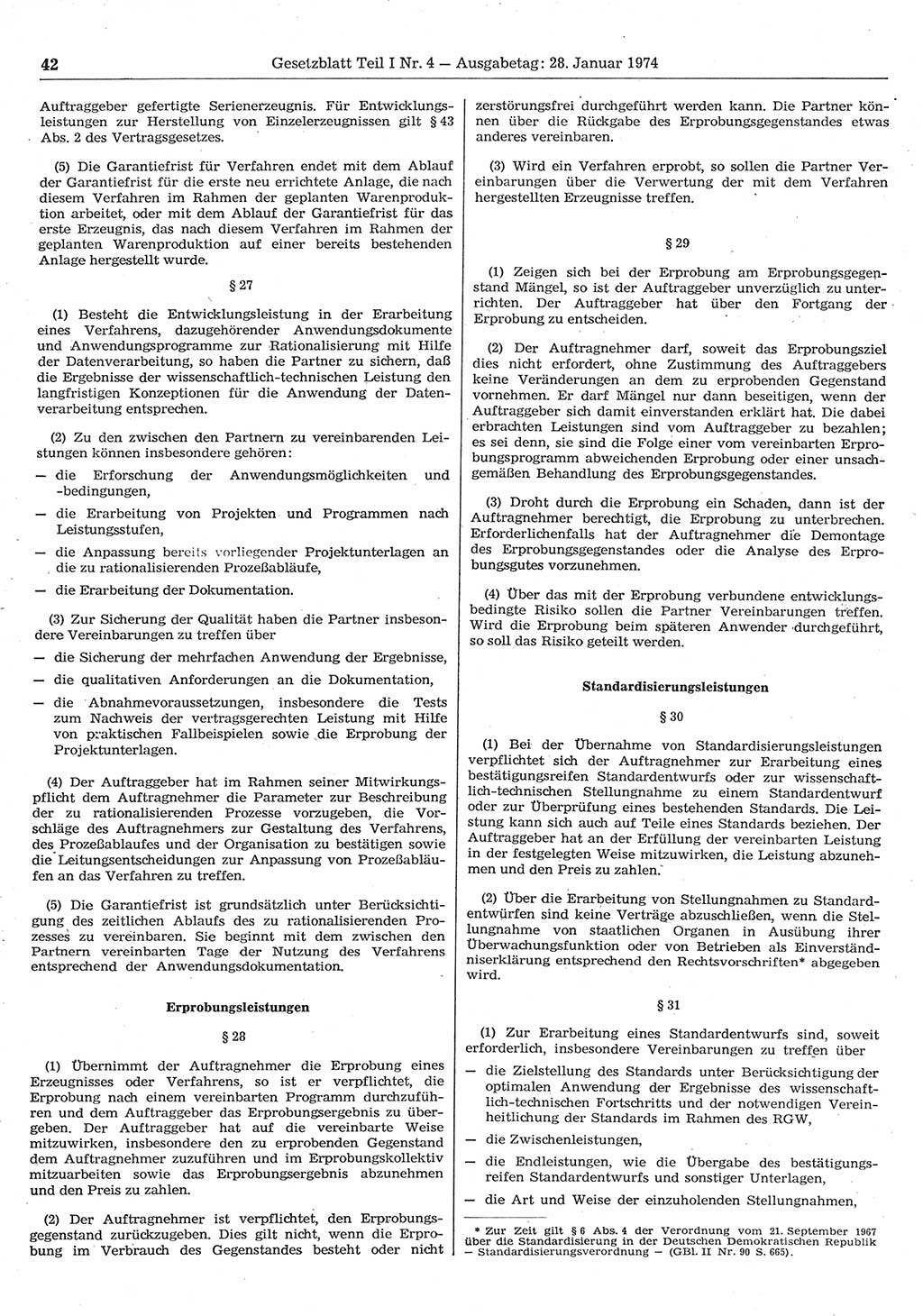 Gesetzblatt (GBl.) der Deutschen Demokratischen Republik (DDR) Teil Ⅰ 1974, Seite 42 (GBl. DDR Ⅰ 1974, S. 42)