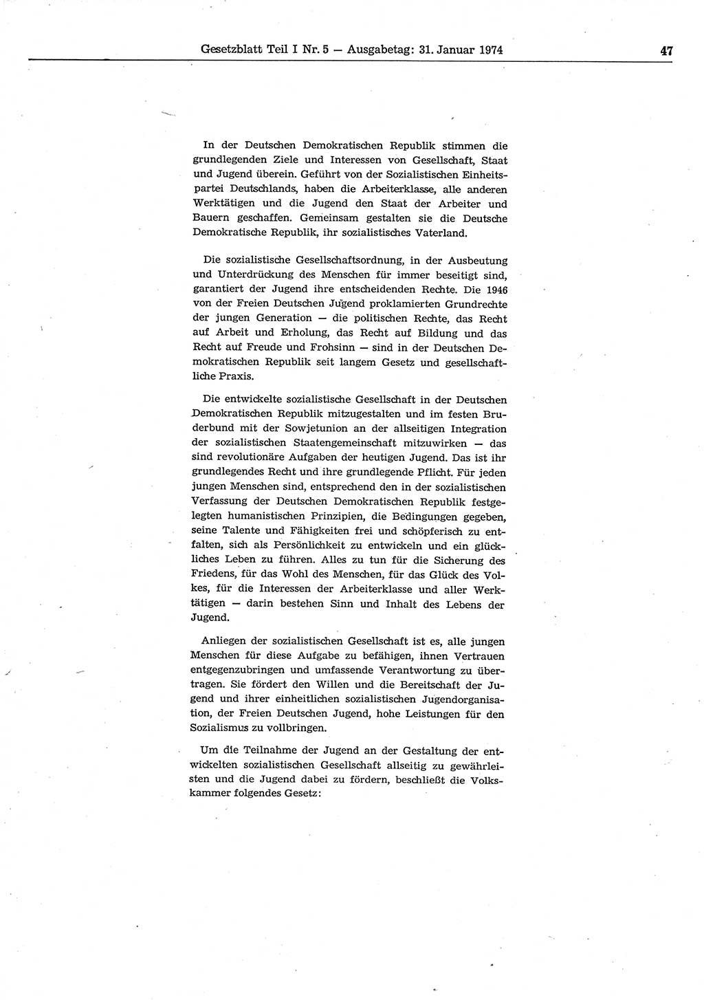 Gesetzblatt (GBl.) der Deutschen Demokratischen Republik (DDR) Teil Ⅰ 1974, Seite 47 (GBl. DDR Ⅰ 1974, S. 47)