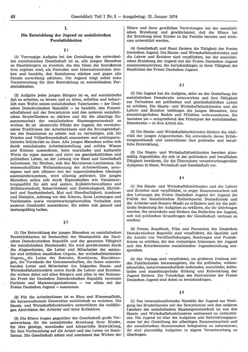 Gesetzblatt (GBl.) der Deutschen Demokratischen Republik (DDR) Teil Ⅰ 1974, Seite 48 (GBl. DDR Ⅰ 1974, S. 48)
