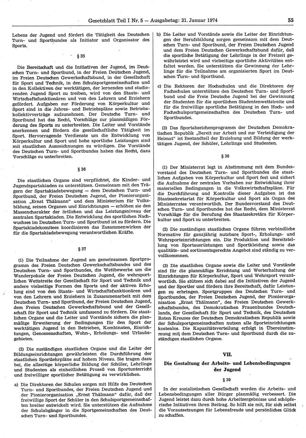 Gesetzblatt (GBl.) der Deutschen Demokratischen Republik (DDR) Teil Ⅰ 1974, Seite 55 (GBl. DDR Ⅰ 1974, S. 55)