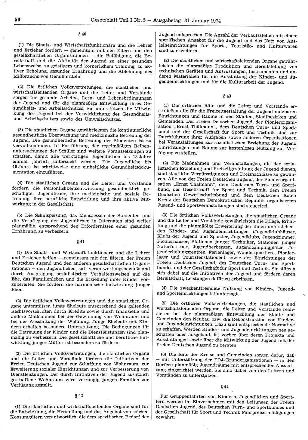Gesetzblatt (GBl.) der Deutschen Demokratischen Republik (DDR) Teil Ⅰ 1974, Seite 56 (GBl. DDR Ⅰ 1974, S. 56)