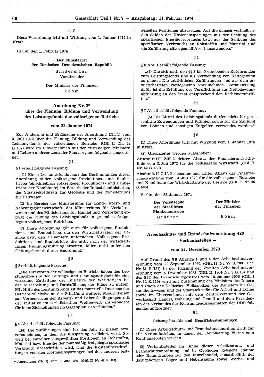 Gesetzblatt (GBl.) der Deutschen Demokratischen Republik (DDR) Teil Ⅰ 1974, Seite 66 (GBl. DDR Ⅰ 1974, S. 66)