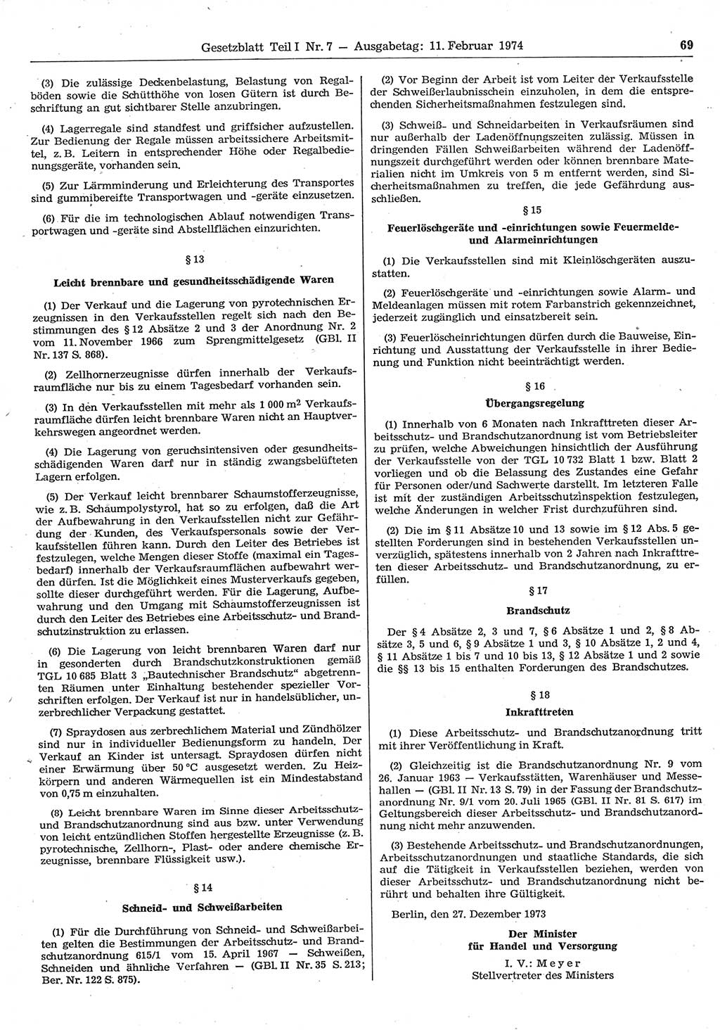 Gesetzblatt (GBl.) der Deutschen Demokratischen Republik (DDR) Teil Ⅰ 1974, Seite 69 (GBl. DDR Ⅰ 1974, S. 69)