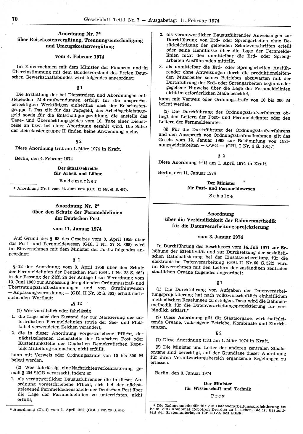 Gesetzblatt (GBl.) der Deutschen Demokratischen Republik (DDR) Teil Ⅰ 1974, Seite 70 (GBl. DDR Ⅰ 1974, S. 70)