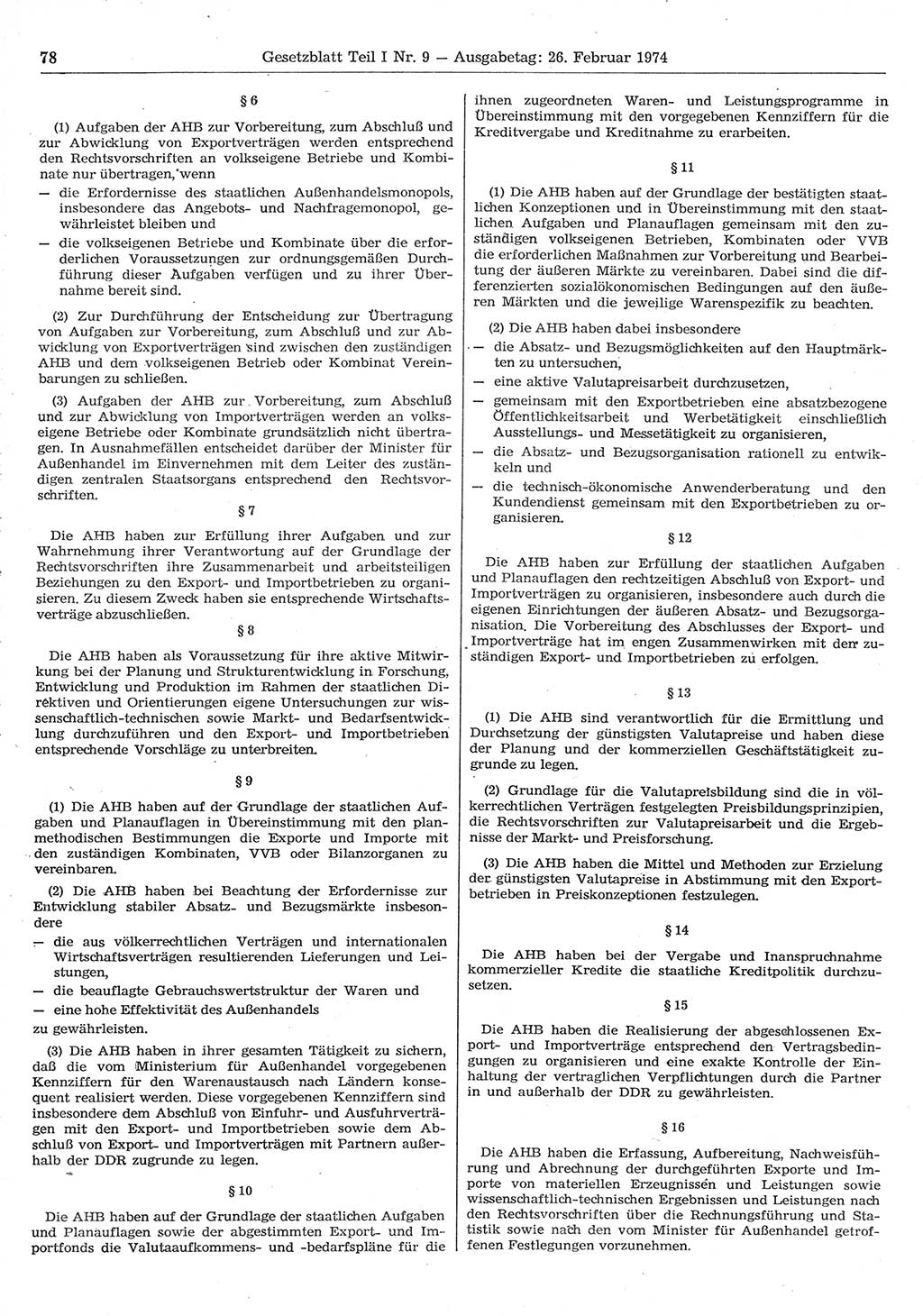 Gesetzblatt (GBl.) der Deutschen Demokratischen Republik (DDR) Teil Ⅰ 1974, Seite 78 (GBl. DDR Ⅰ 1974, S. 78)