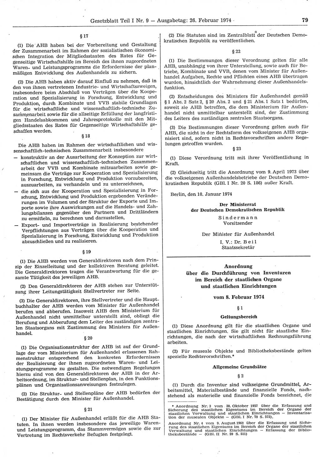 Gesetzblatt (GBl.) der Deutschen Demokratischen Republik (DDR) Teil Ⅰ 1974, Seite 79 (GBl. DDR Ⅰ 1974, S. 79)