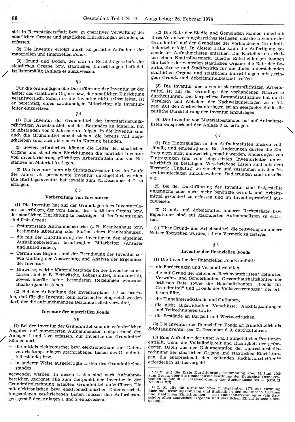 Gesetzblatt (GBl.) der Deutschen Demokratischen Republik (DDR) Teil Ⅰ 1974, Seite 80 (GBl. DDR Ⅰ 1974, S. 80)