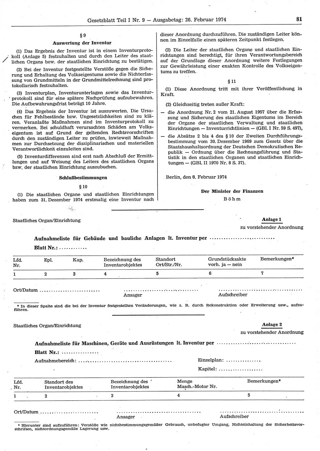 Gesetzblatt (GBl.) der Deutschen Demokratischen Republik (DDR) Teil Ⅰ 1974, Seite 81 (GBl. DDR Ⅰ 1974, S. 81)