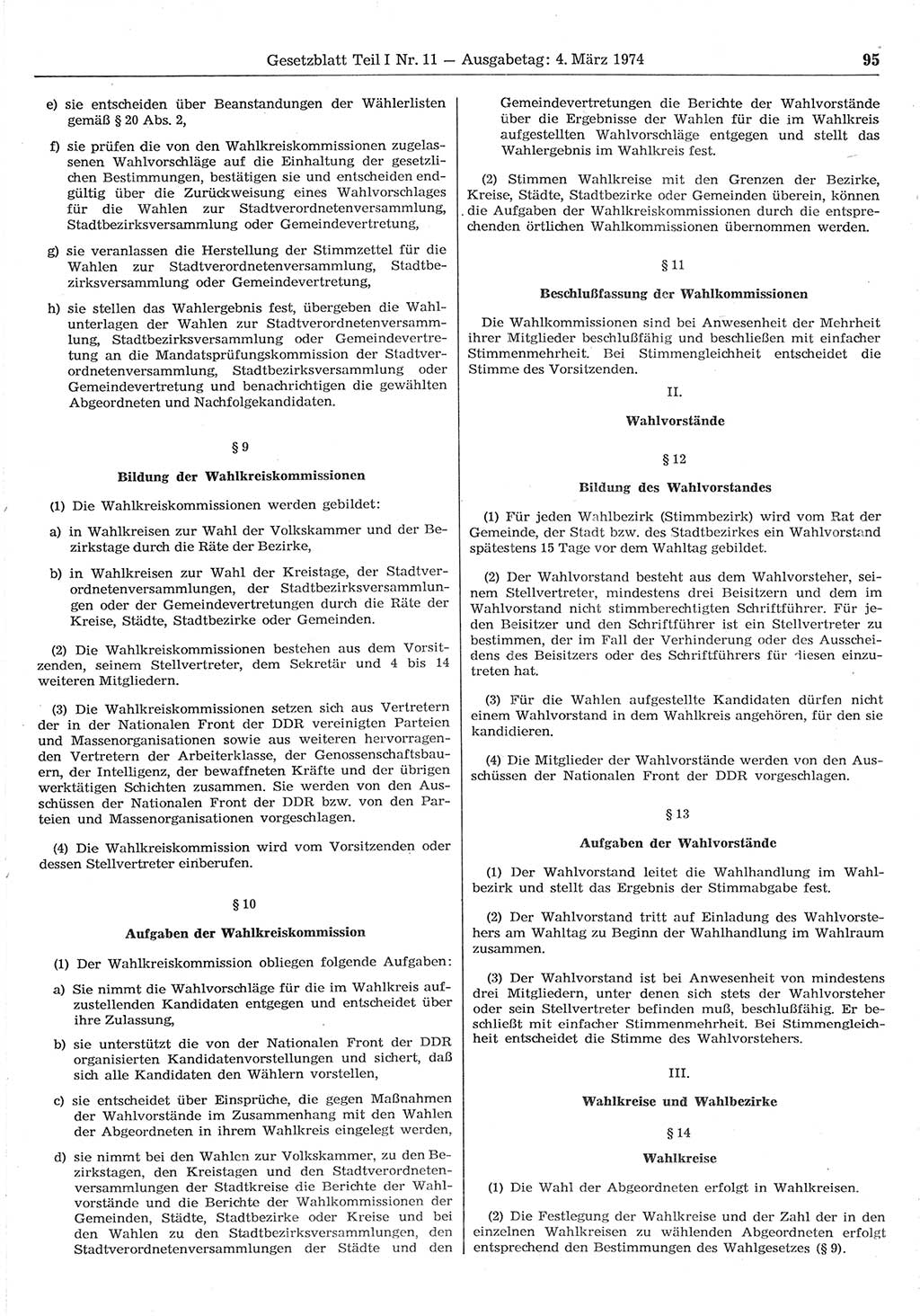 Gesetzblatt (GBl.) der Deutschen Demokratischen Republik (DDR) Teil Ⅰ 1974, Seite 95 (GBl. DDR Ⅰ 1974, S. 95)