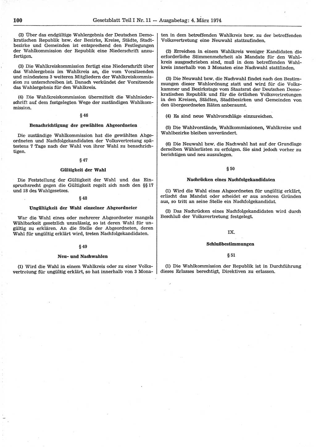 Gesetzblatt (GBl.) der Deutschen Demokratischen Republik (DDR) Teil Ⅰ 1974, Seite 100 (GBl. DDR Ⅰ 1974, S. 100)