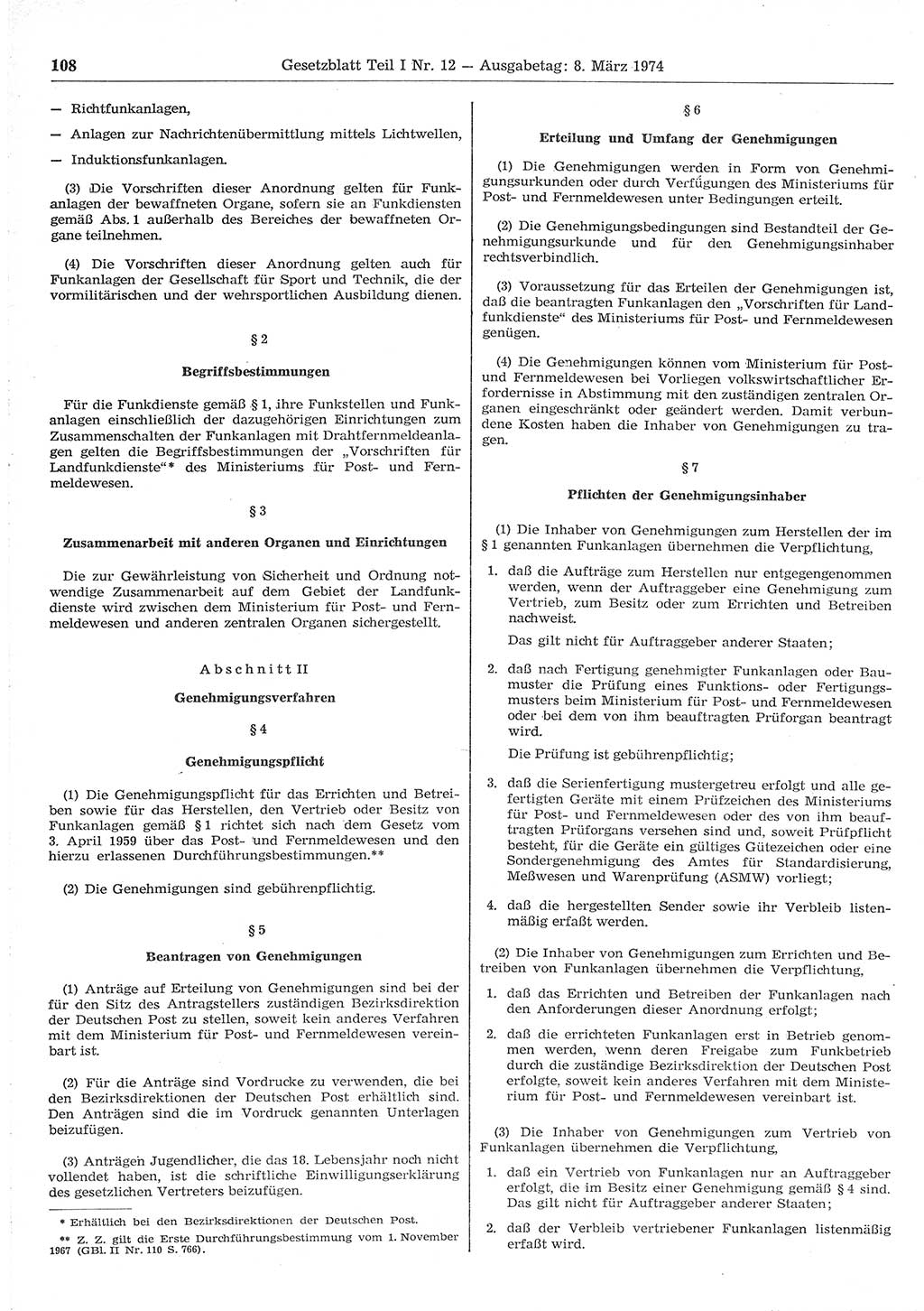 Gesetzblatt (GBl.) der Deutschen Demokratischen Republik (DDR) Teil Ⅰ 1974, Seite 108 (GBl. DDR Ⅰ 1974, S. 108)
