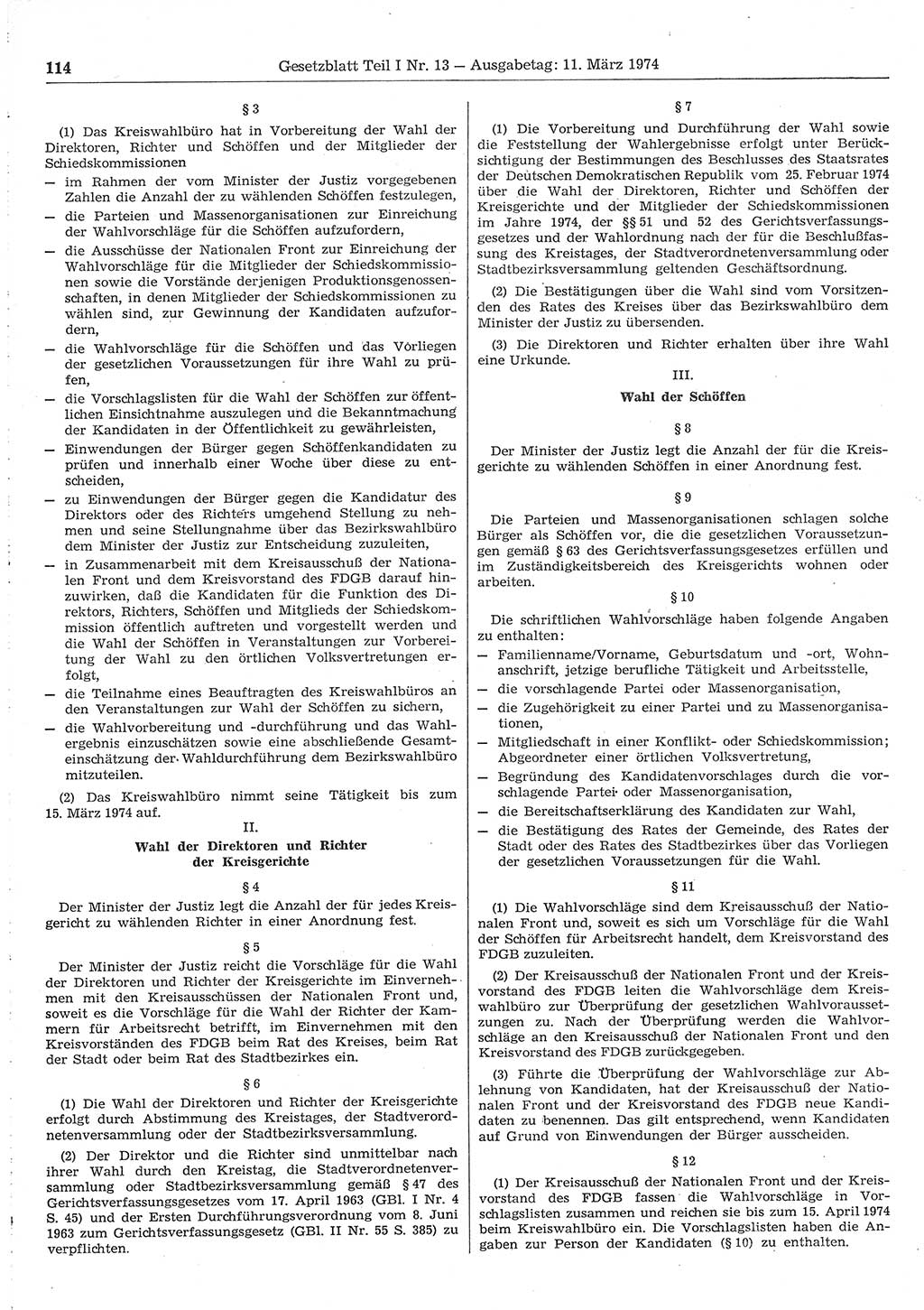 Gesetzblatt (GBl.) der Deutschen Demokratischen Republik (DDR) Teil Ⅰ 1974, Seite 114 (GBl. DDR Ⅰ 1974, S. 114)