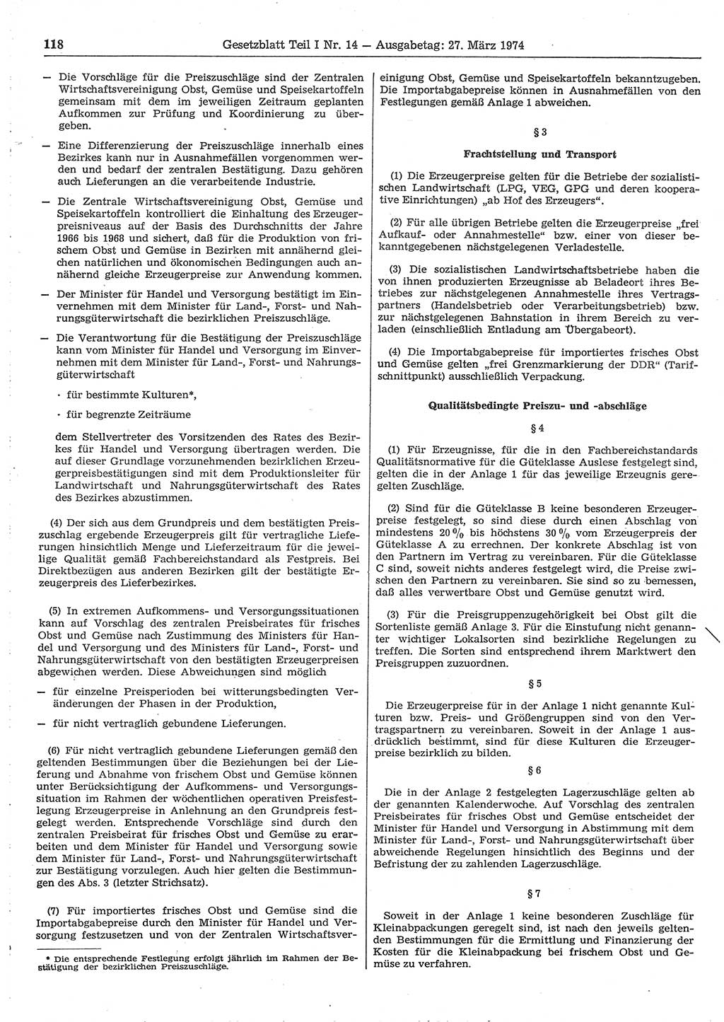 Gesetzblatt (GBl.) der Deutschen Demokratischen Republik (DDR) Teil Ⅰ 1974, Seite 118 (GBl. DDR Ⅰ 1974, S. 118)