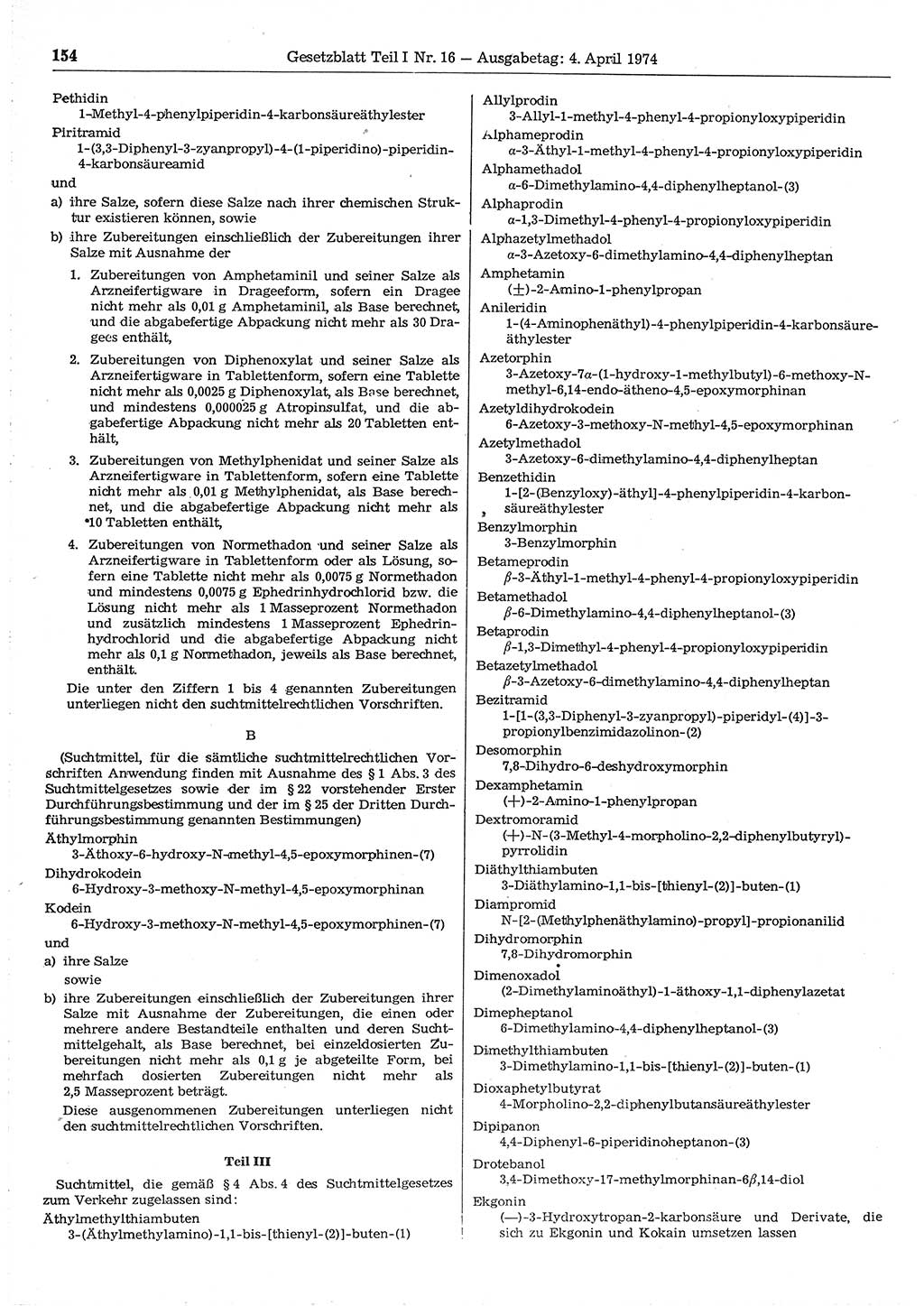 Gesetzblatt (GBl.) der Deutschen Demokratischen Republik (DDR) Teil Ⅰ 1974, Seite 154 (GBl. DDR Ⅰ 1974, S. 154)