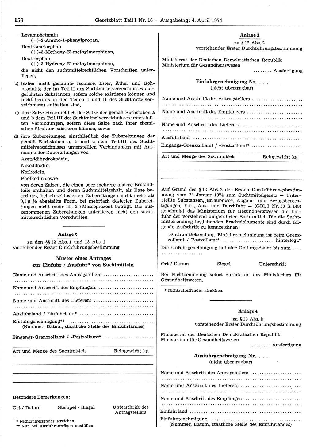Gesetzblatt (GBl.) der Deutschen Demokratischen Republik (DDR) Teil Ⅰ 1974, Seite 156 (GBl. DDR Ⅰ 1974, S. 156)