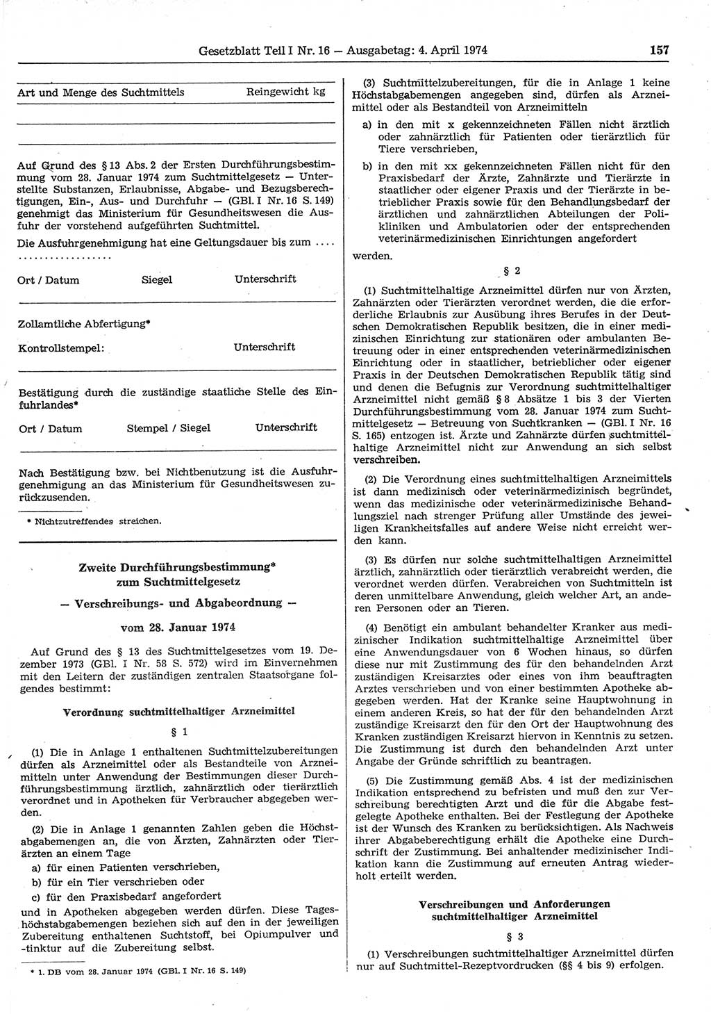 Gesetzblatt (GBl.) der Deutschen Demokratischen Republik (DDR) Teil Ⅰ 1974, Seite 157 (GBl. DDR Ⅰ 1974, S. 157)