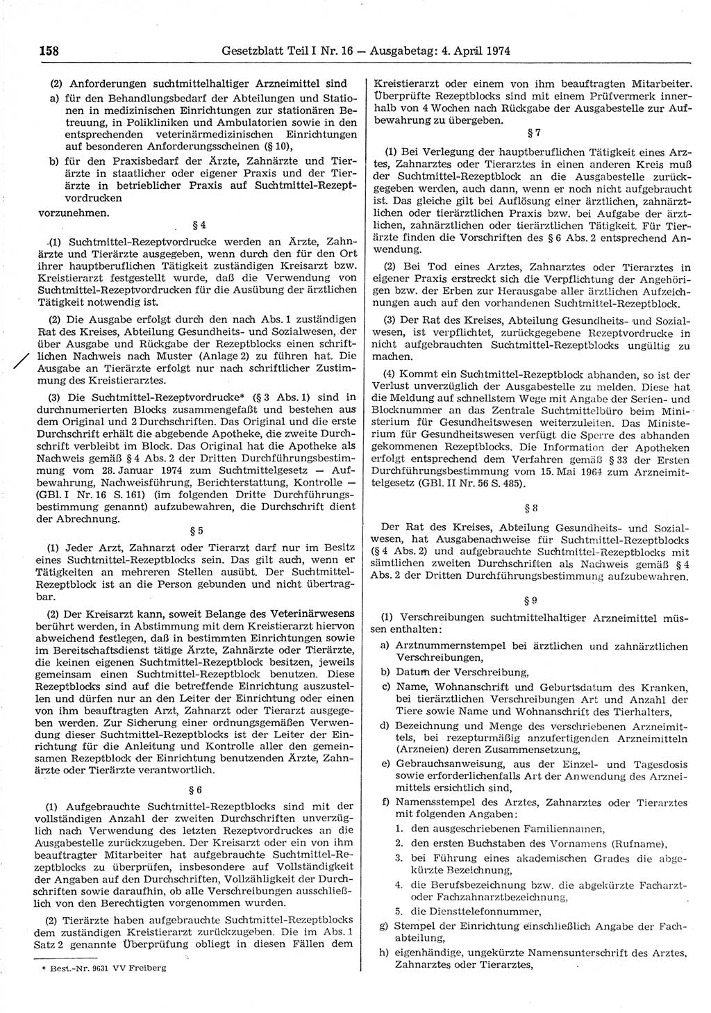 Gesetzblatt (GBl.) der Deutschen Demokratischen Republik (DDR) Teil Ⅰ 1974, Seite 158 (GBl. DDR Ⅰ 1974, S. 158)