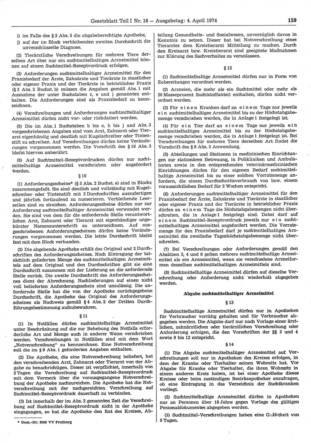 Gesetzblatt (GBl.) der Deutschen Demokratischen Republik (DDR) Teil Ⅰ 1974, Seite 159 (GBl. DDR Ⅰ 1974, S. 159)
