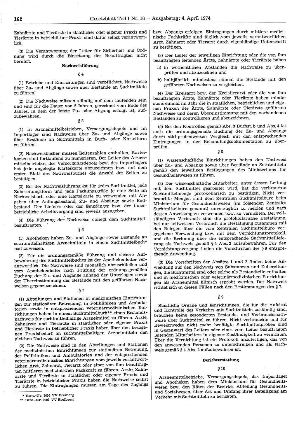 Gesetzblatt (GBl.) der Deutschen Demokratischen Republik (DDR) Teil Ⅰ 1974, Seite 162 (GBl. DDR Ⅰ 1974, S. 162)