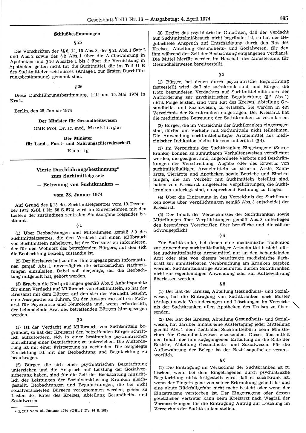 Gesetzblatt (GBl.) der Deutschen Demokratischen Republik (DDR) Teil Ⅰ 1974, Seite 165 (GBl. DDR Ⅰ 1974, S. 165)