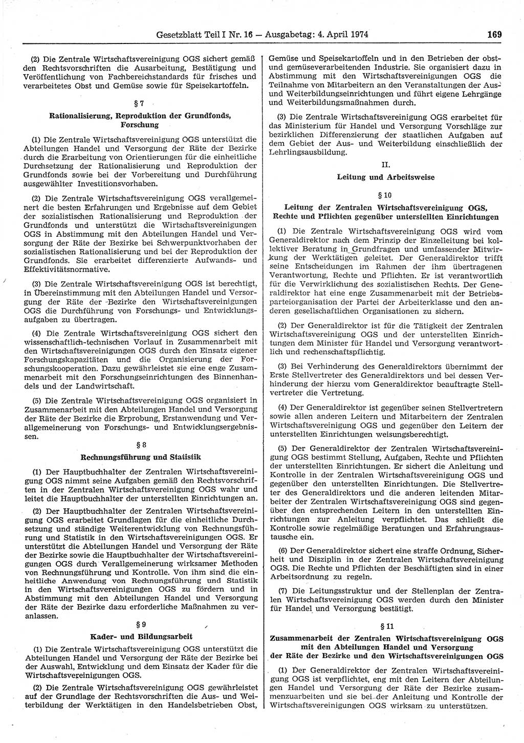 Gesetzblatt (GBl.) der Deutschen Demokratischen Republik (DDR) Teil Ⅰ 1974, Seite 169 (GBl. DDR Ⅰ 1974, S. 169)
