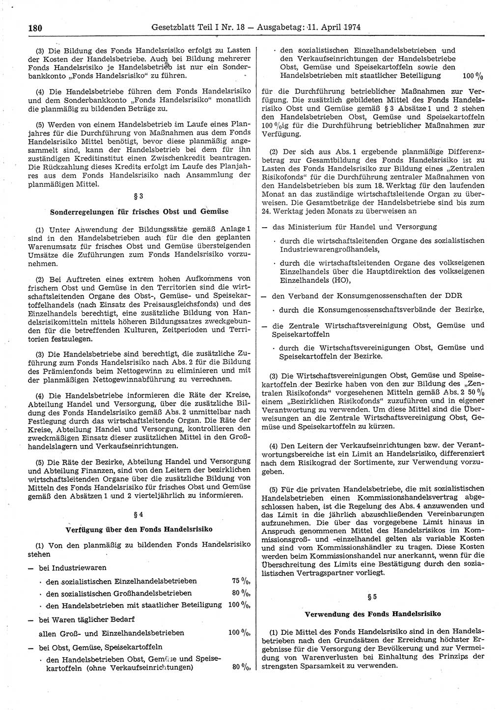 Gesetzblatt (GBl.) der Deutschen Demokratischen Republik (DDR) Teil Ⅰ 1974, Seite 180 (GBl. DDR Ⅰ 1974, S. 180)