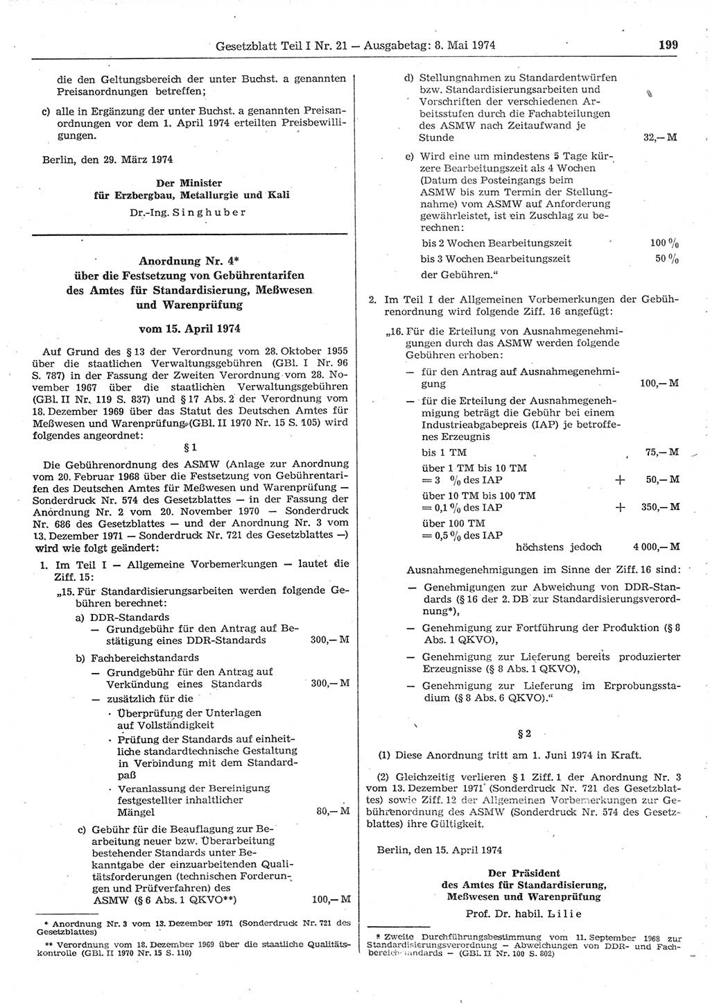 Gesetzblatt (GBl.) der Deutschen Demokratischen Republik (DDR) Teil Ⅰ 1974, Seite 199 (GBl. DDR Ⅰ 1974, S. 199)