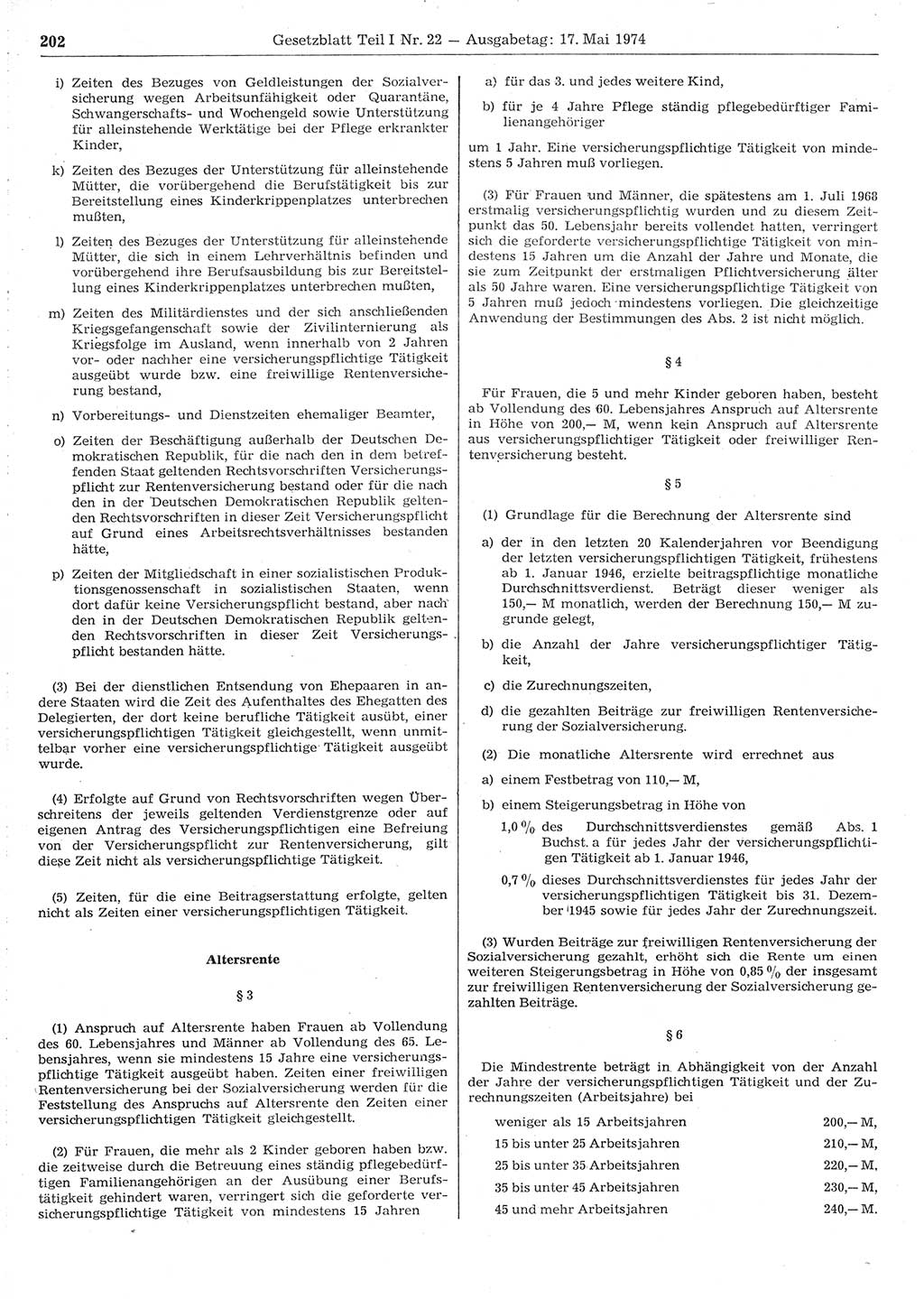 Gesetzblatt (GBl.) der Deutschen Demokratischen Republik (DDR) Teil Ⅰ 1974, Seite 202 (GBl. DDR Ⅰ 1974, S. 202)