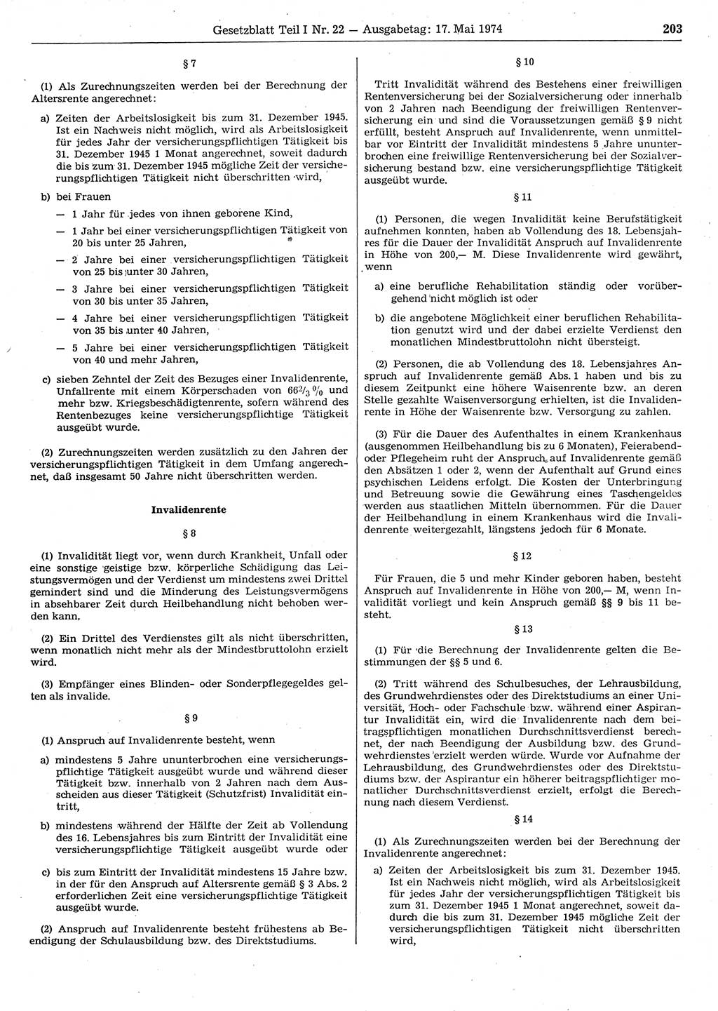 Gesetzblatt (GBl.) der Deutschen Demokratischen Republik (DDR) Teil Ⅰ 1974, Seite 203 (GBl. DDR Ⅰ 1974, S. 203)